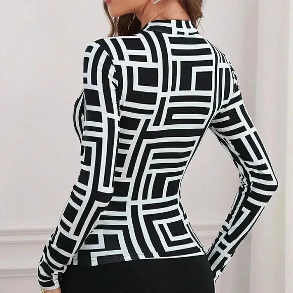 Contemporary Geo Print Mock Neck Top - Picture 5 of 5